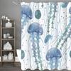 Watercolor Blue Jellyfish Shower Curtain, Bathroom Decorative Shower Curtain, Waterproof Shower Curtain with Hooks