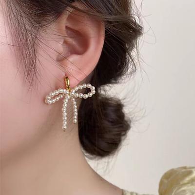 ZAKOL Exquisite Korean Fashion Imitation Zircon Bow Ear Buckle Hoop Earrings for Women Elegant Wedding Party Zircon