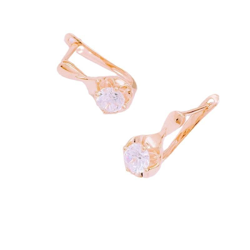 Exquisite Russian Purple Gold Zircon Round Zircon Earrings Rose Gold Colored Gold Fresh And Sweet Temperament Earrings