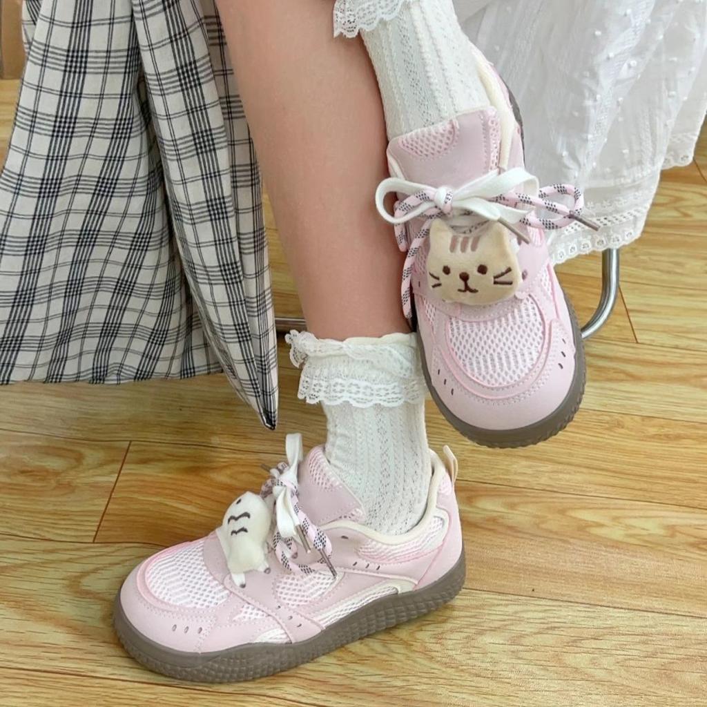 Pink Campus Style Cute Mesh Breathable Board Shoes Summer Sweet Thin Shoes Female Student Soft-soled Sneakers