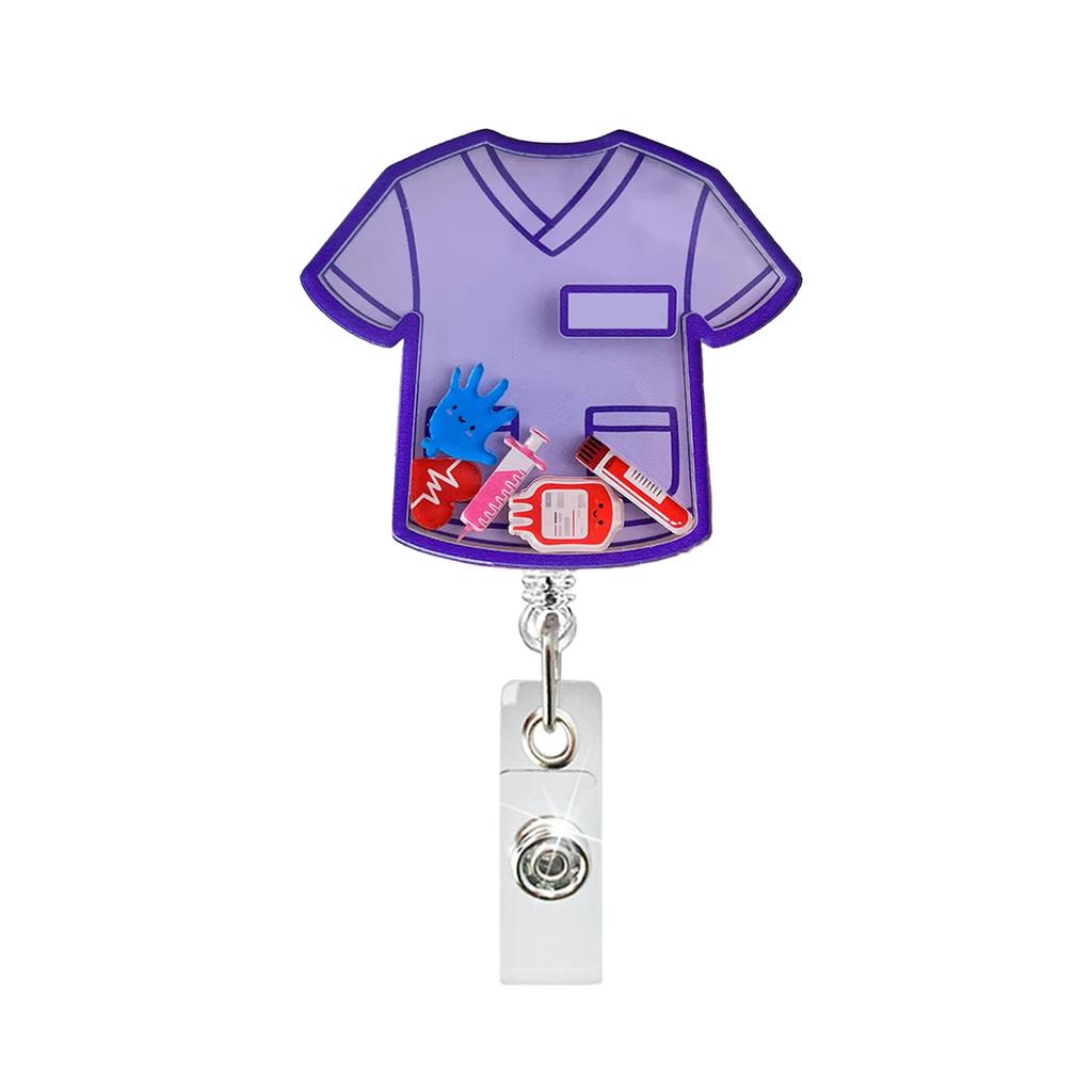 Cute Nurse Scrub Retractable Badge Reel, Acrylic Medical ID Holder for Nurses Doctors Healthcare Workers