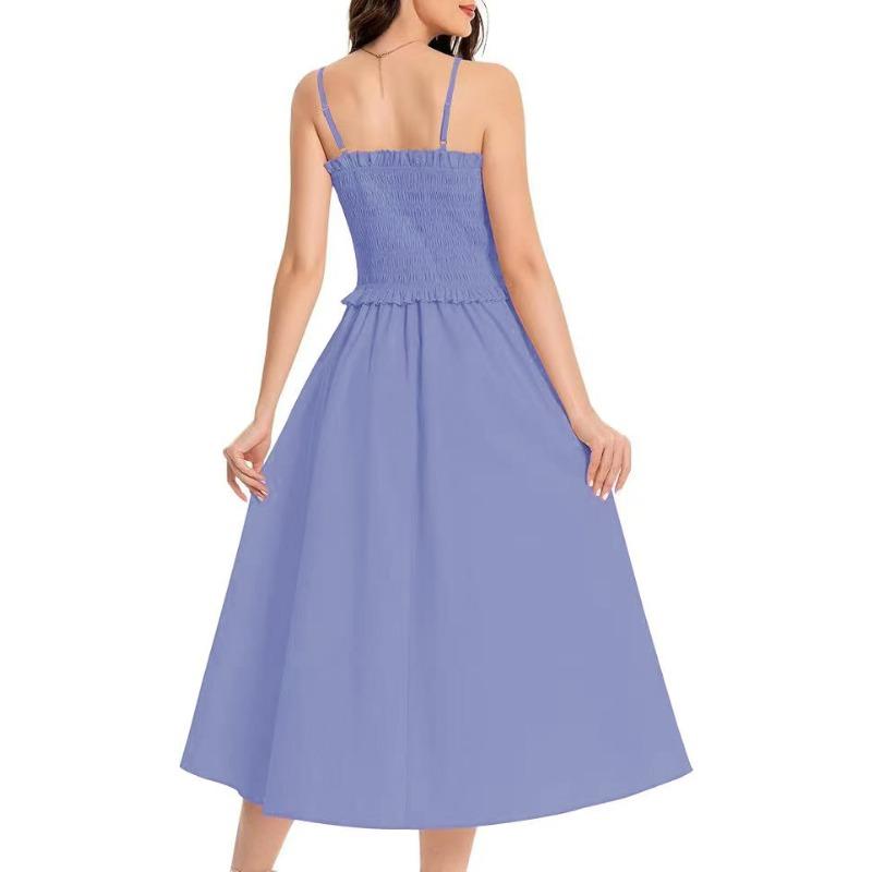 YYFS Women's Fashion Summer Spring Solid Color Print Sleeveless Suspenders High Waist Casual Dresses