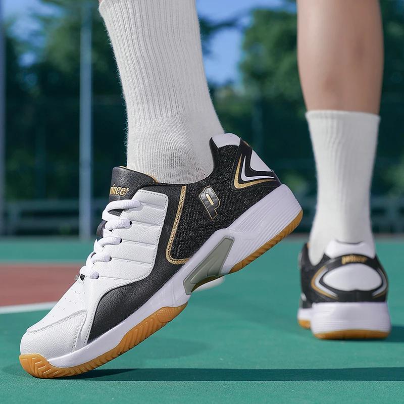 Professional Men Women Leather Badminton Shoes Couple Anti-Slip Training Sneaker Lightweight Tennis Shoes Volleyball Sport Shoes