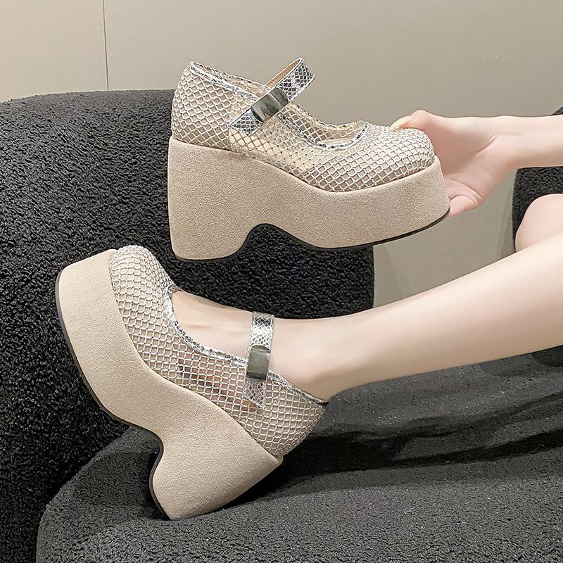 Fashion 11CM Hollow Breathable Chunky Heels Slippers Platform Wedges Sandals Summer Block High Heels for Women Shoes Loafers Sandalias