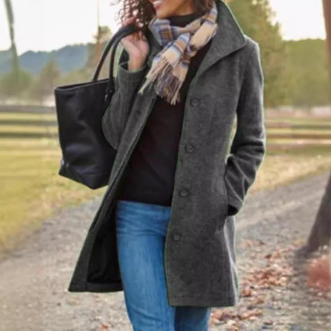 New Women s Clothing Retro Medium and Long Solid Color Women s Woolen Coat Coat Women s S