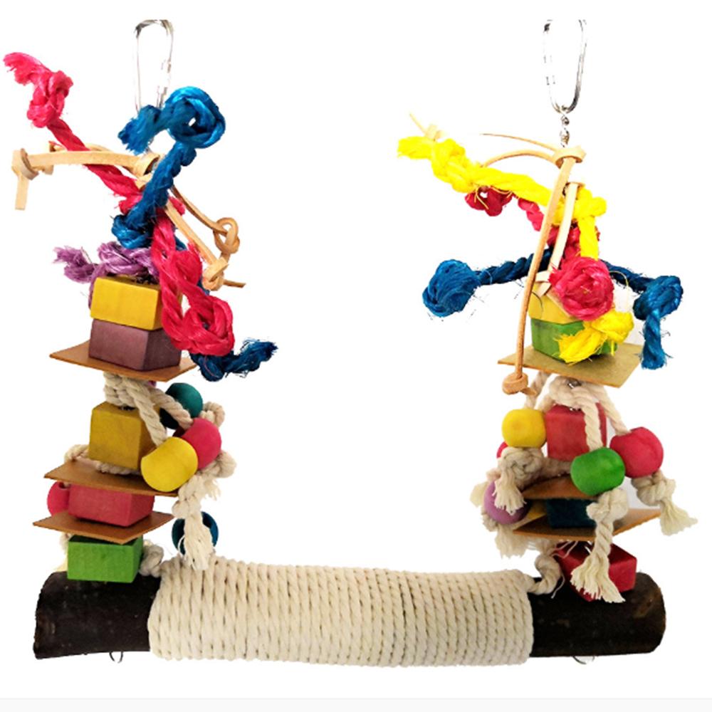 Papageien Kauspielzeug Bunte Bausteine Baumwollseil Schaukelspielzeug Vogel Kauschaukel