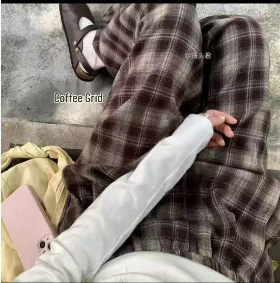 Women's High-Waisted Plaid Wide-Leg Pants - Autumn/Winter Casual Velvet Trousers