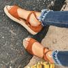 Chic And Comfortable Women Ladies Flat Espadrille Sandals With Low Wedge Heel Peep Toe Design