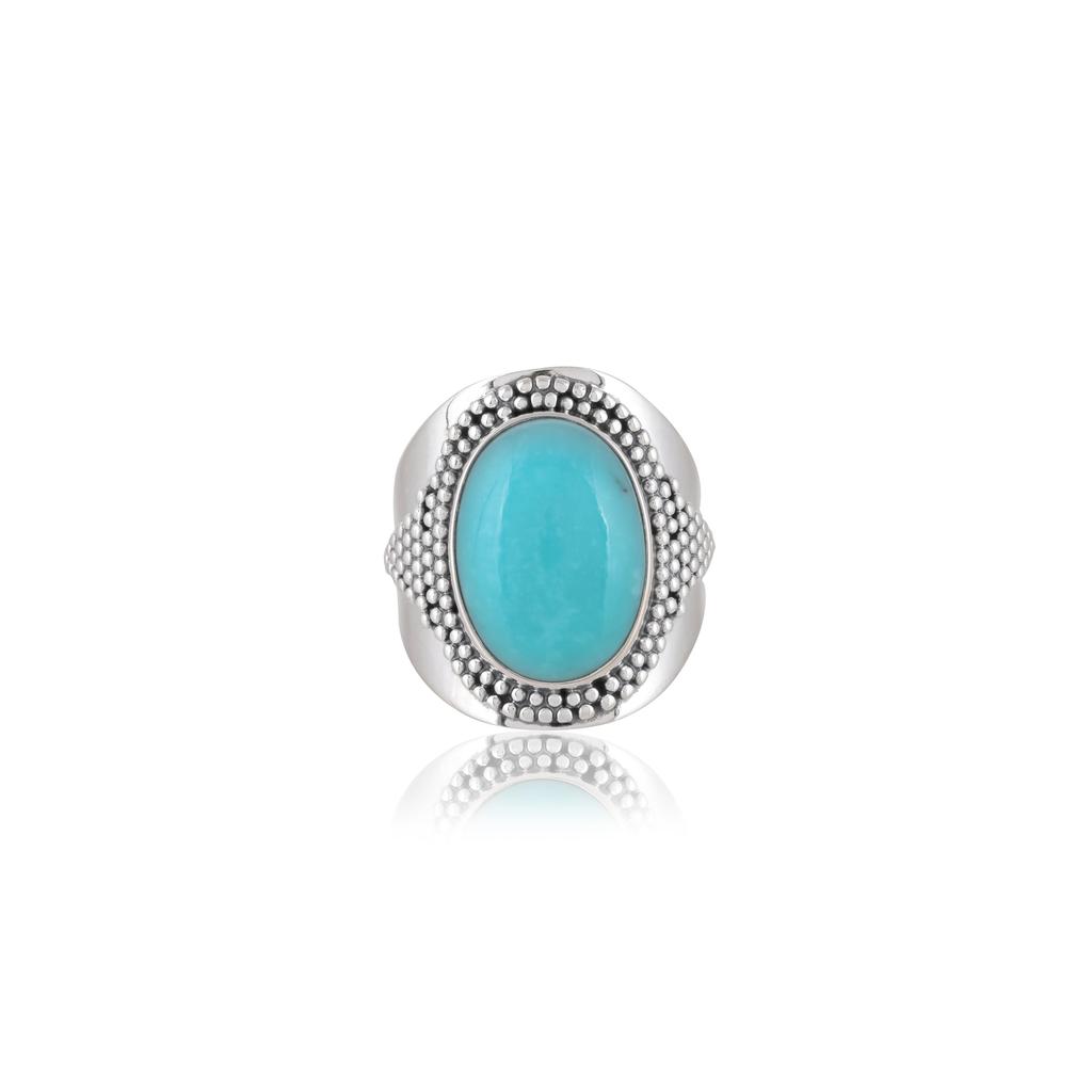 Turquoise Gemstone Ring – Tribal Boho 925 Sterling Silver Statement Ring for Women & Men – Handmade December Birthstone Jewelry