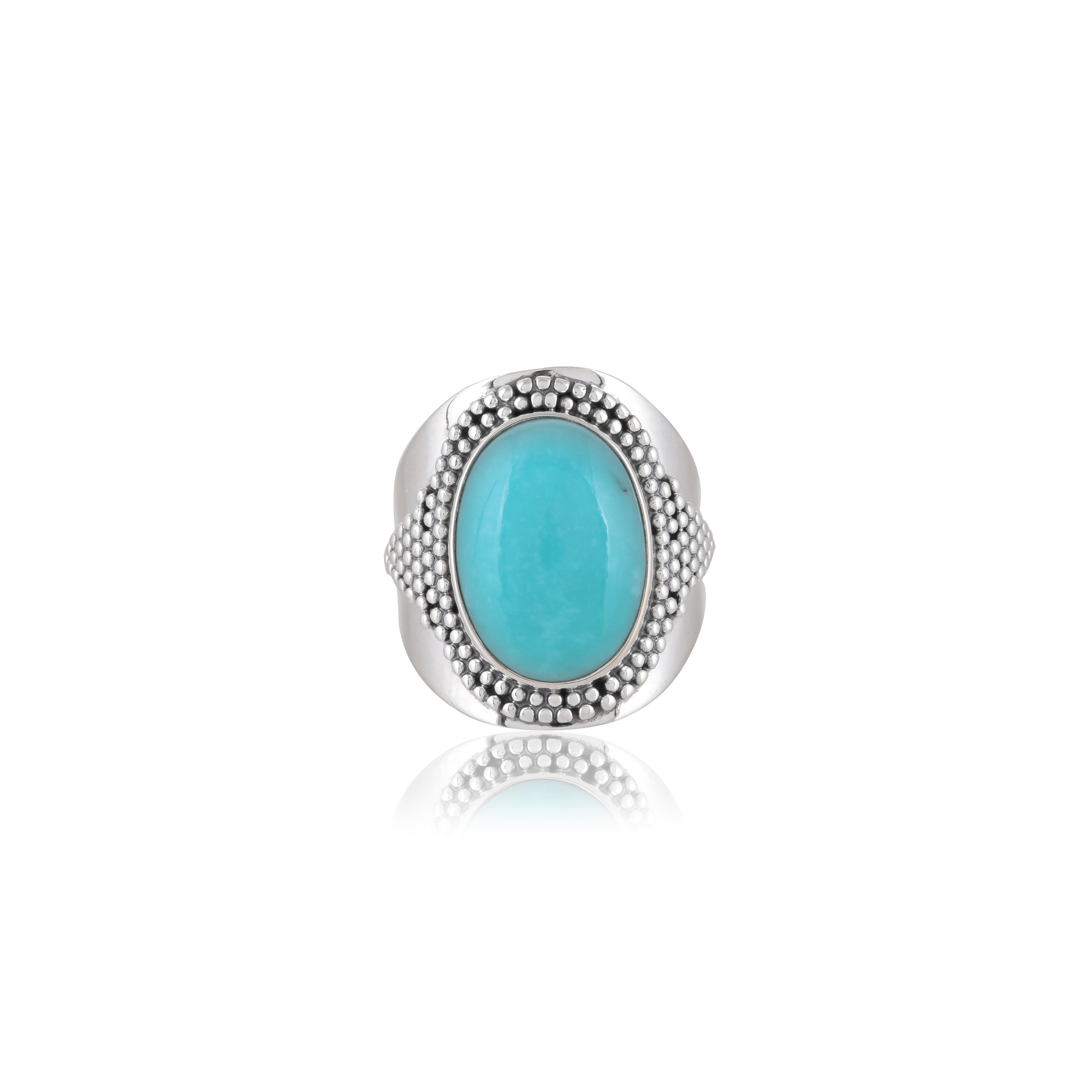 

Turquoise Gemstone Ring – Tribal Boho 925 Sterling Silver Statement Ring for Women & Men – Handmade December Birthstone Jewelry US 12.5