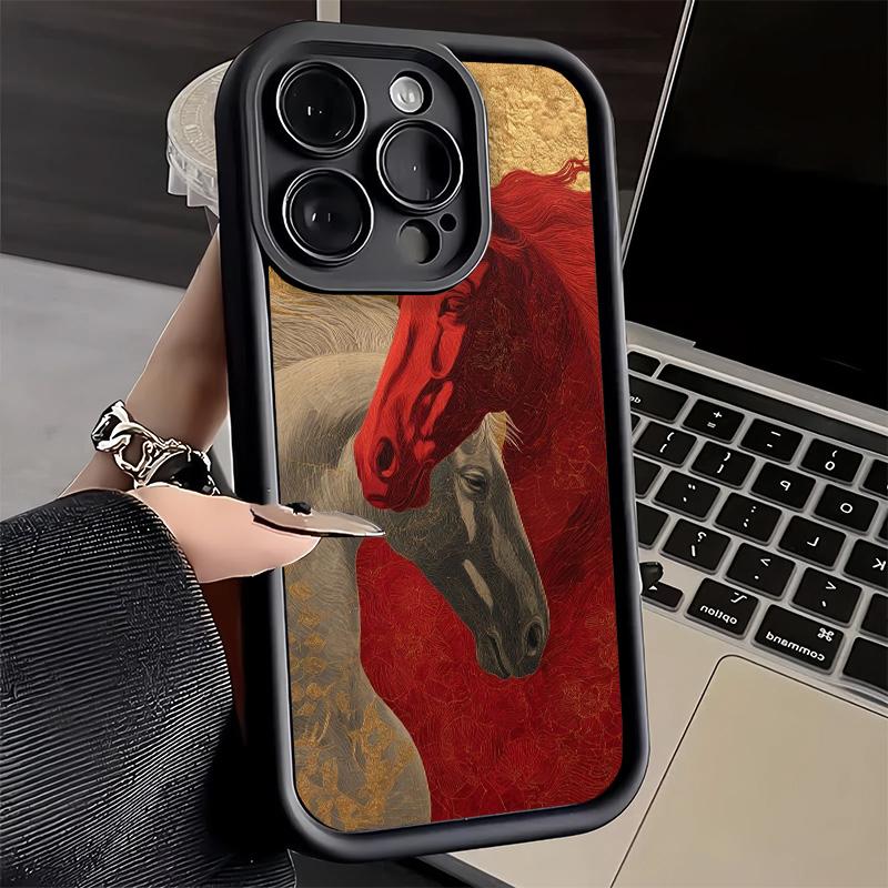 Phone Case for iPhone 17 Air 16E 15 16 Pro Max Horse Art Aesthetics Cover 14 Plus 13 12 Mini Soft Shell Silicone Fundas