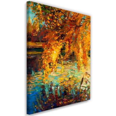 Canvas Print, Painted Autumn by a Lake