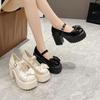 Summer Style Women's Mary Jane Shoes With Thick Sole And High Heels Vintage Small Leather Shoes Polyurethane Sole