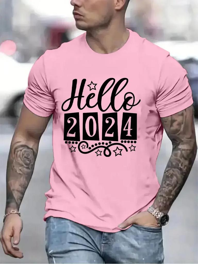 Hallo 2024 Herren Marken T-Shirts Lustig Frohes Neues Jahr 2024 Grafik Hip Hop Damen Herren T-Shirts Streetwear Ulzzang Harajuku T-Shirt