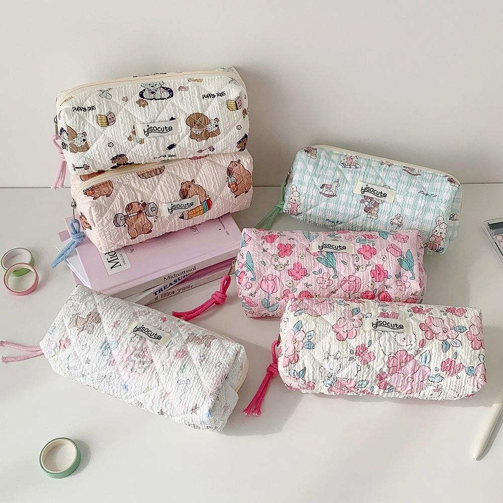 Capybara Dog Flower Print Korean Style Pencil Case Cloth Pencil Pouch  Stationery Holder