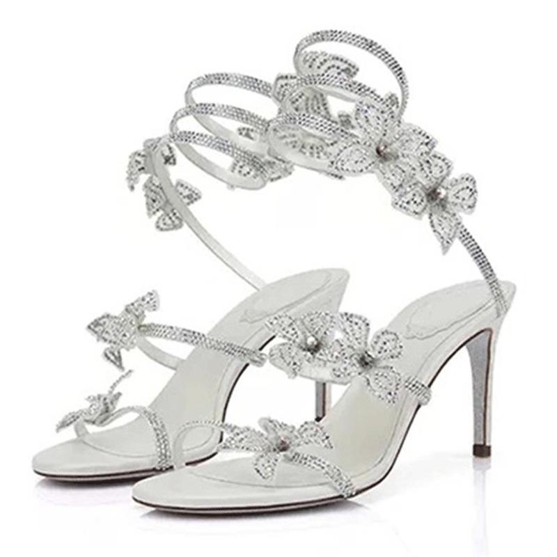 Eilyken Sexy CRYSTAL Flower Thin Heels Banquet Prom Women Sandals Street Style Open Toe Narrow Band Ankle Strap Gladiator Shoes