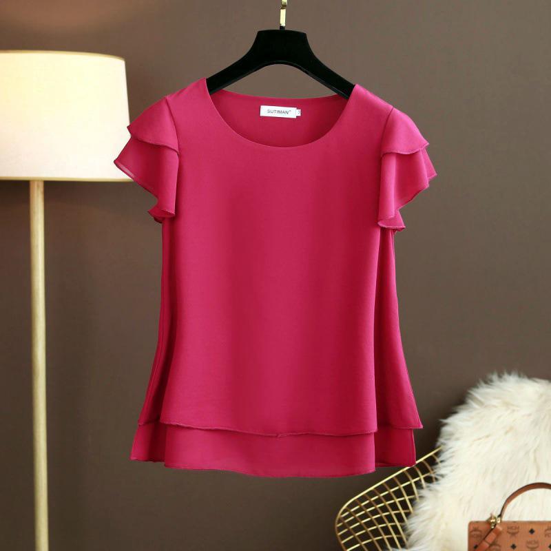 Women's Plus Size Chiffon Top: Loose, Fashionable, Short-Sleeved Summer Blouse