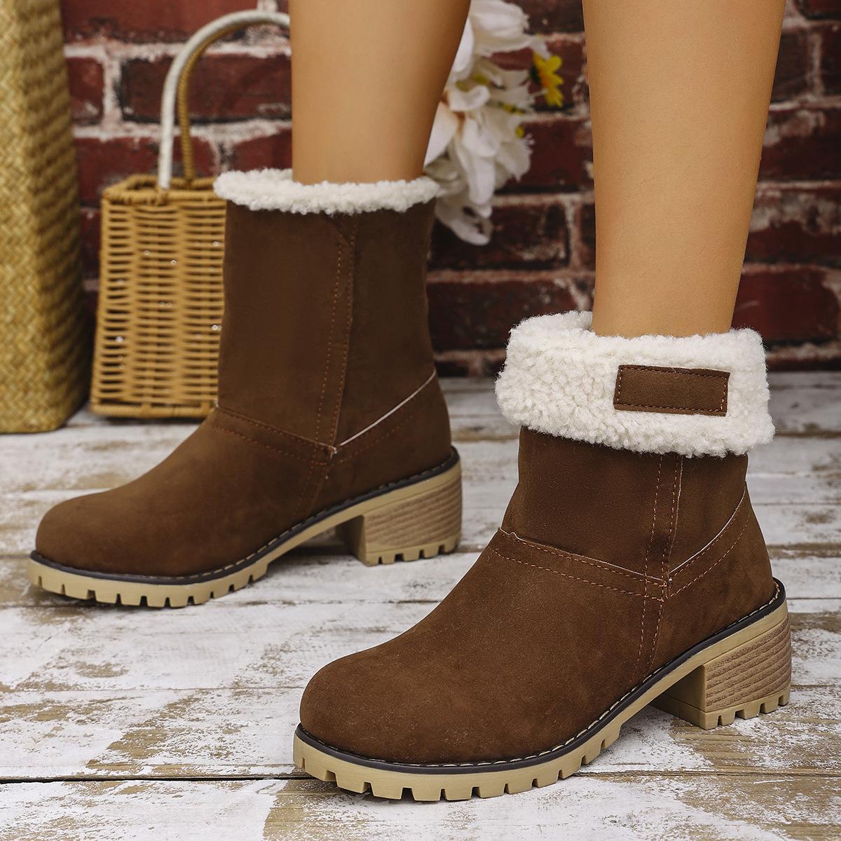 

Новые женские полусапоги на массивном каблуке из искусственного меха - Хлопковые ботинки больших размеров 43 хаки