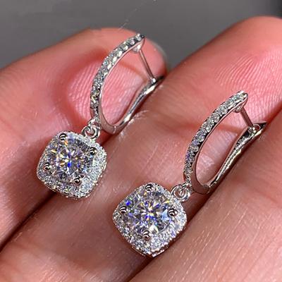 925 Silver Trendy Square Shape Drop Earrings Brilliant Bridal Engagement Wedding Jewelry Elegant Female Dangle Earring