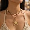 Layered Gold Starfish Pendant Necklace Women White Seed Bead Rope Cord Choker Boho Beach Summer Vacation Jewelry
