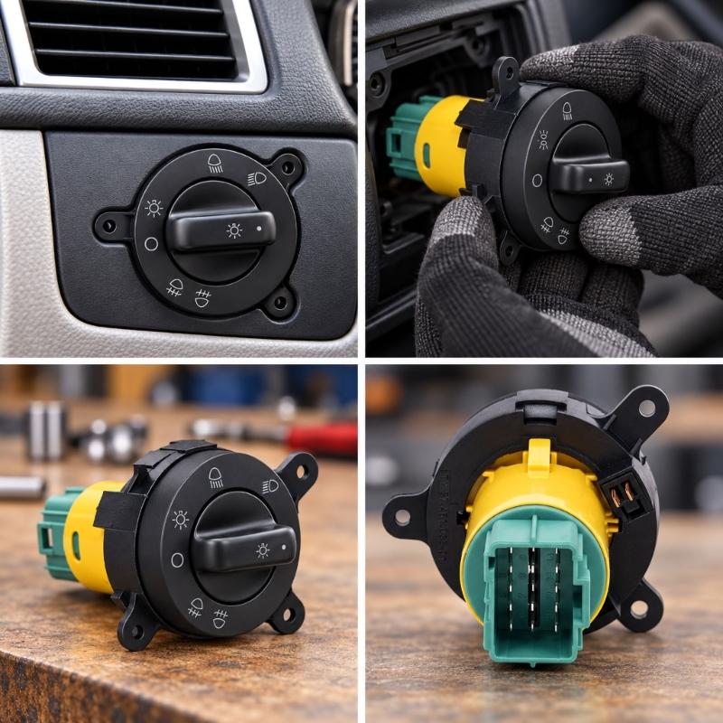 Headlight and Fog Light Control Switches with Clearly Identified Position Light Setting, Round Body, and Rear Multiple-Pin Plugs Connection 3746103501
