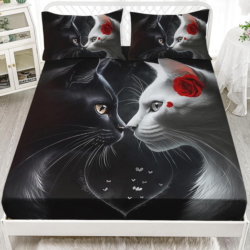 Cartoon Cat Pattern Bed Hat Three-Piece Digital Printing Bedding Bed Hat Three-Piece Set Children And Adults