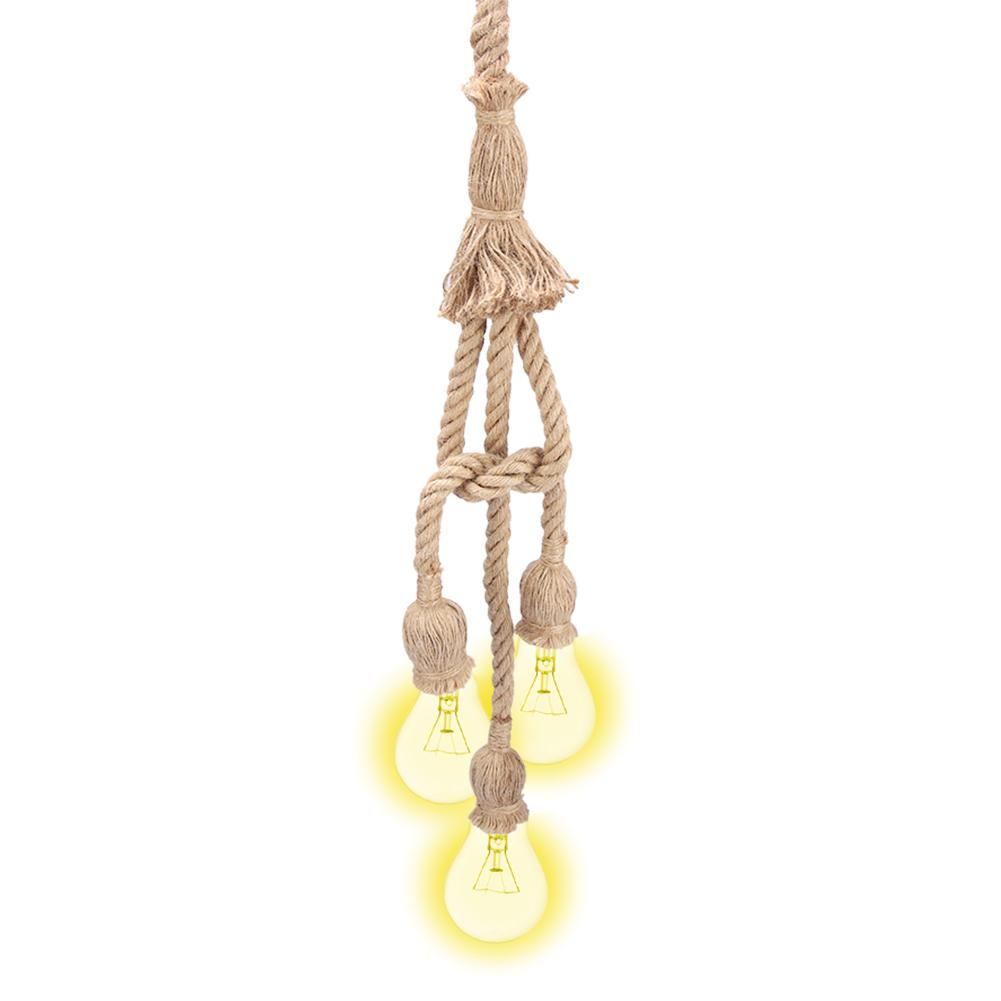 0.5m E27 Vintage Hemp Rope Ceiling Light Base Pendant Lamp Bulb Holder 85-265V (3*holder)