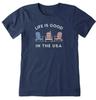 Women's Life Is Good In the USA Adirondacks Crusher Tee, Darkest Blue