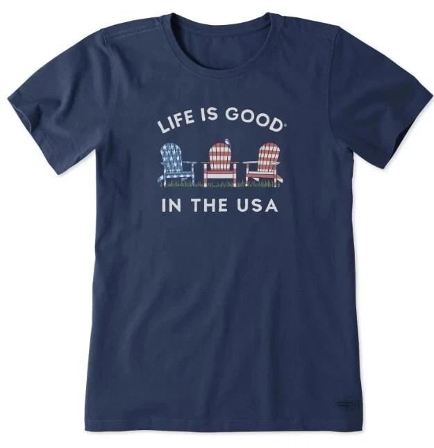 

Women s Life is Good in the USA Adirondacks Crusher Tee, Darkest Blue XL
