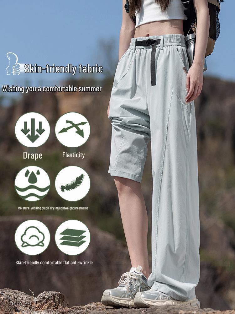 Women's Quick-Dry Ice Silk Wide-Leg Cargo Pants for Hiking & Casual Wear