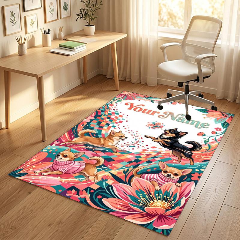 Dog Theme Crystal Velvet Rug Personalized Custom Name Text Soft Floor Mat Home Decor