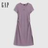 Gap Women's Embroidered Logo Pleated Waist Round Neck Short Sleeve Dress