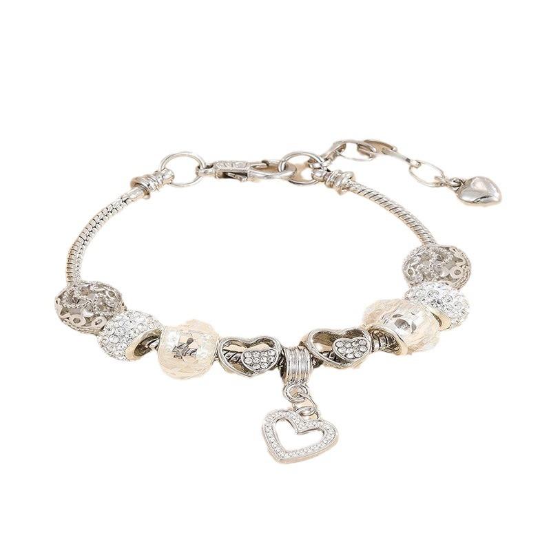 Adjustable Heart Beaded Bracelet DIY Craft Jewelry with Crystal Diamond Ball Alloy Glue Rhinestone Charms