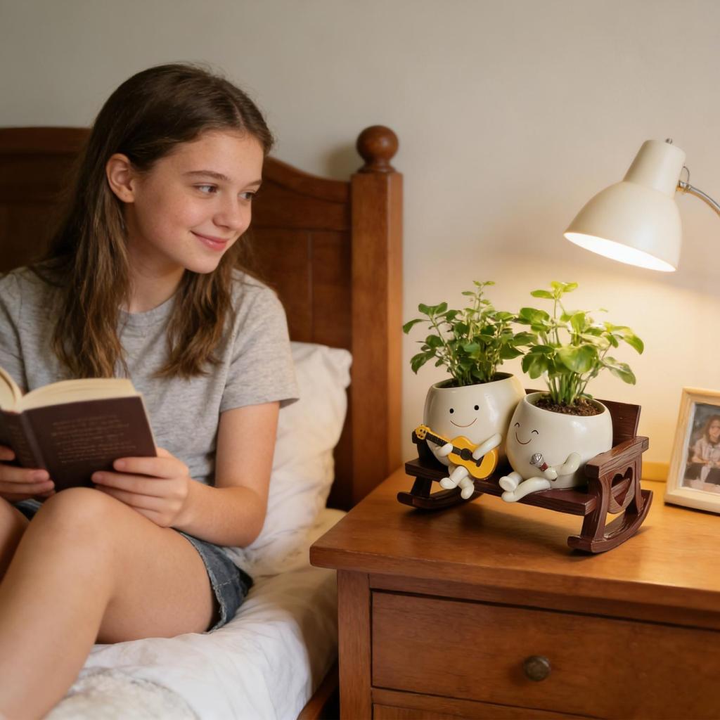 Cute Chair Smiling Face Guitar Flower Pot Creative Swing Succulents Plant Flower Pot With Drainage Hole Garden Home Decoration