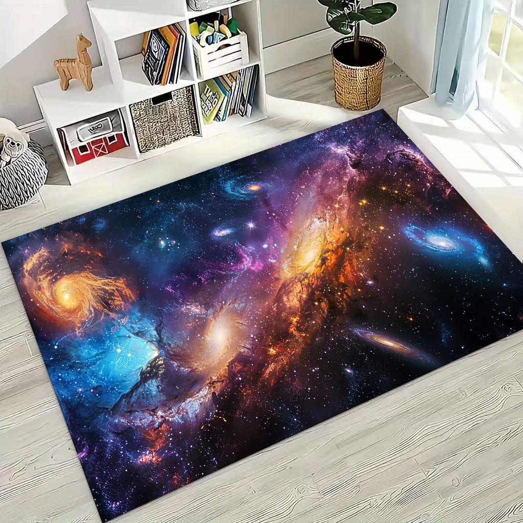 Dreamy Galaxy Universe Space Stars Black Hole Earth Rug for Bedroom Living Room Sofa Home Doormat Decor,Kid Non-slip Floor Mat