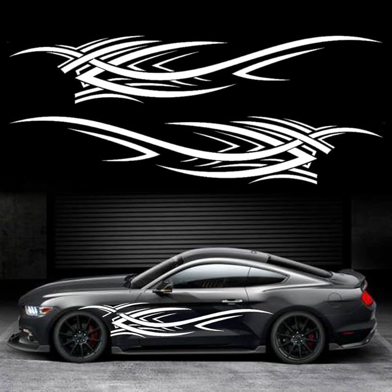 2Pcs 94.4'' Universal Flame Graphics Car Auto Body Side Sticker Racing Sports Self-Adhesive Side Strip Decal Decoration Accessories For Truck SUV