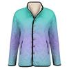 Ladies' Gradient Printed Stand Up Collar Pleated Cotton Long Sleeved Buttoned Cotton Jacket