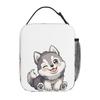 Cute Winking Kawaii Husky Insulated Lunch Bag for Women Kids Portable Food Boxes Thermal Lunch Box Tote