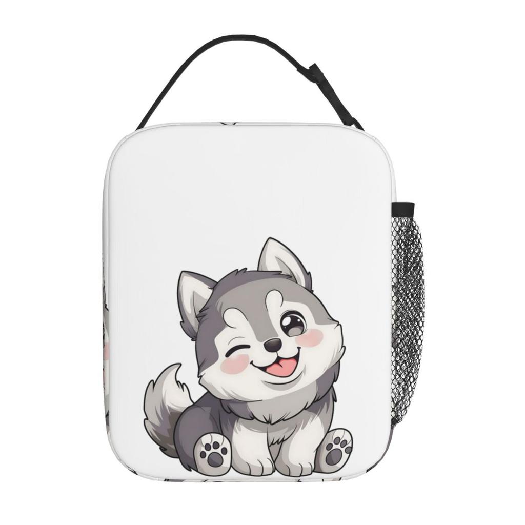 Cute Winking Kawaii Husky Insulated Lunch Bag for Women Kids Portable Food Boxes Thermal Lunch Box Tote
