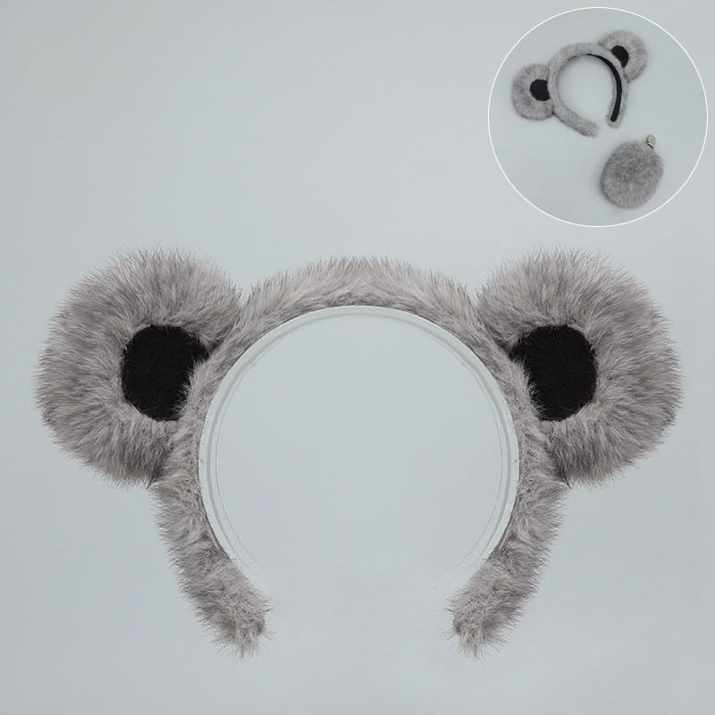 Plush Bear Ears Headband Tail Set Halloween Party Costume Cosplay Animal Theme Performance Accessory