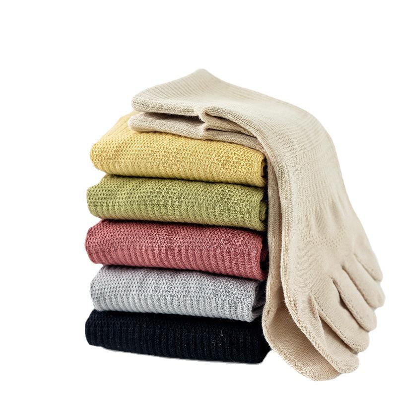 Damskie oddychające bawełniane skarpetki z siateczki na palce - Pięciopalczaste, Przeciw otarciom, Jednokolorowe, Krótkie letnie skarpetki sportowe