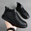Men's PU Leather Shoes 2026 Spring Fashion Platform Anti Slip Outdoor Casual Shoes British Style Winter Warm Plush Cotton Shoes