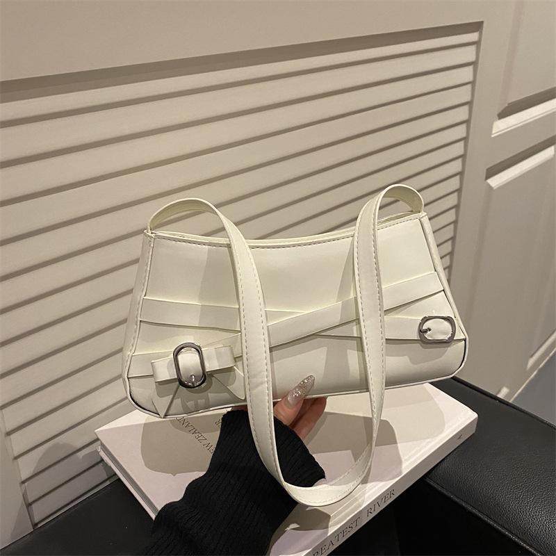 Vintage Belt Bow Design Shoulder Bags for Women Solid Color Ladies PU Underarm Bag Outdoor Portable Female Phe Handbags