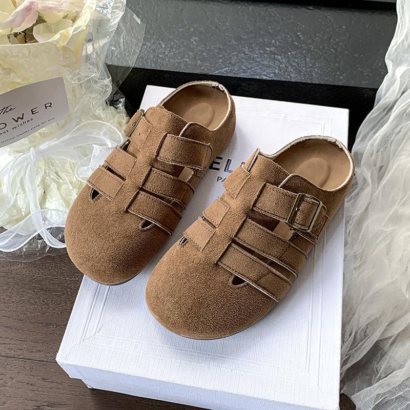 Mori Retro Hollowed-out Woven Boken Slippers Women's 2025 New Lazy One-pedal Thick-soled Bag Head Cool Slippers