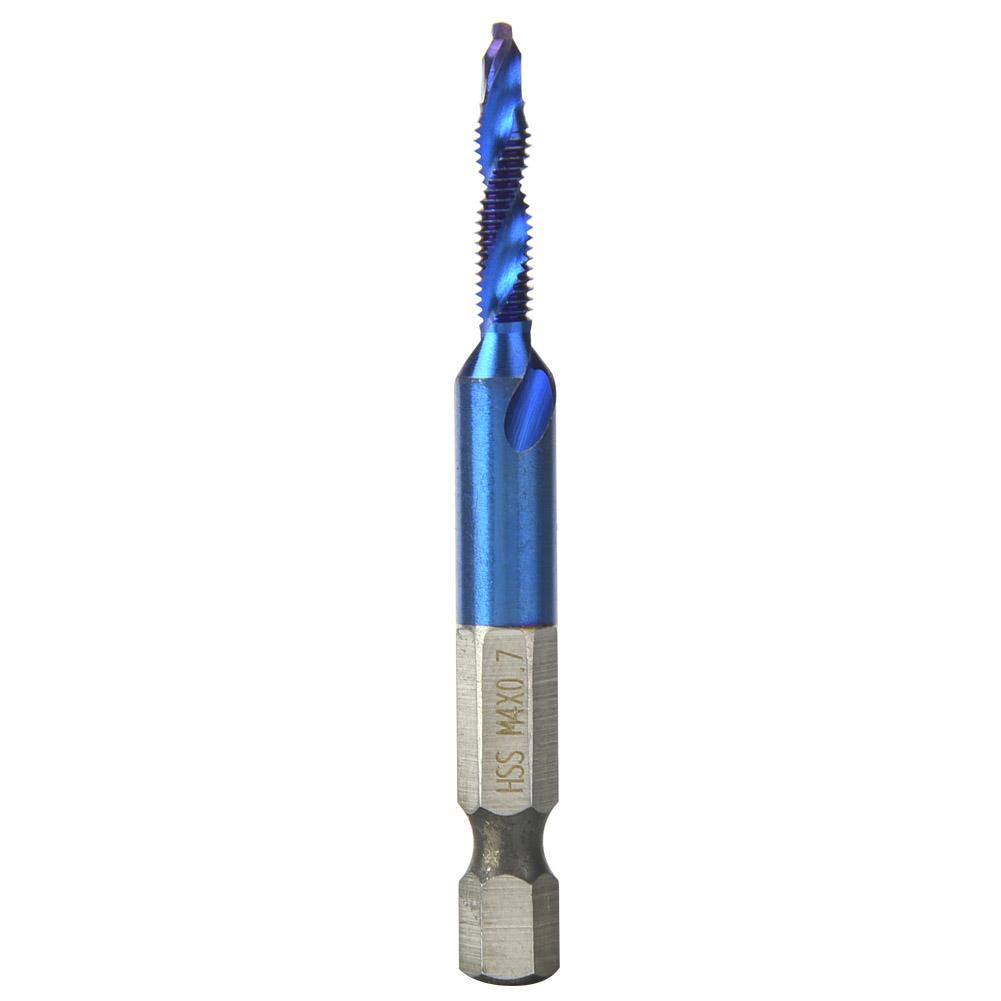High Speed Steel Plated Blue 6.35mm Hex Shank Tap Drill Bit HSS Compound Tap (M3)