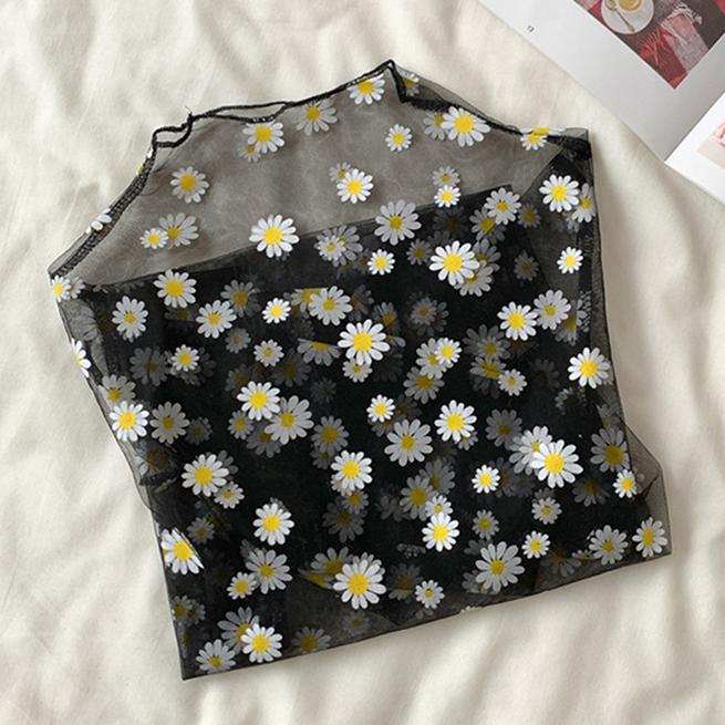 Little Daisy Net Yarn Bottoming Shirt Long-sleeve Women's Anti-sack Chiffon Shirt In The Street Trend