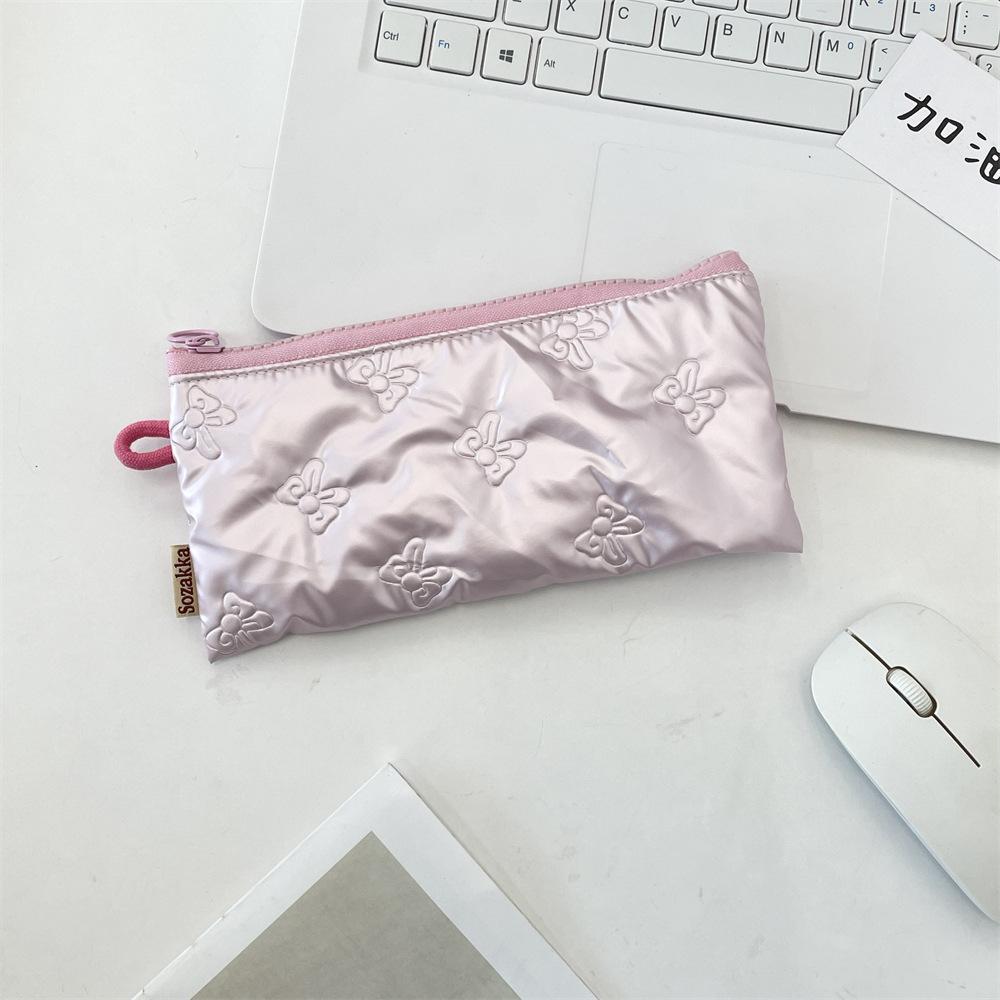 Quilted Bow Flip Pencil Bag Change Bag Women's Portable Storage Bag Multifunctional Student Stationery Box