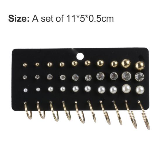 40Pcs/Sheet Exquisite Women Faux Pearl Cubic Zirconia Round Ear Stud Earring Jewelry Accessory