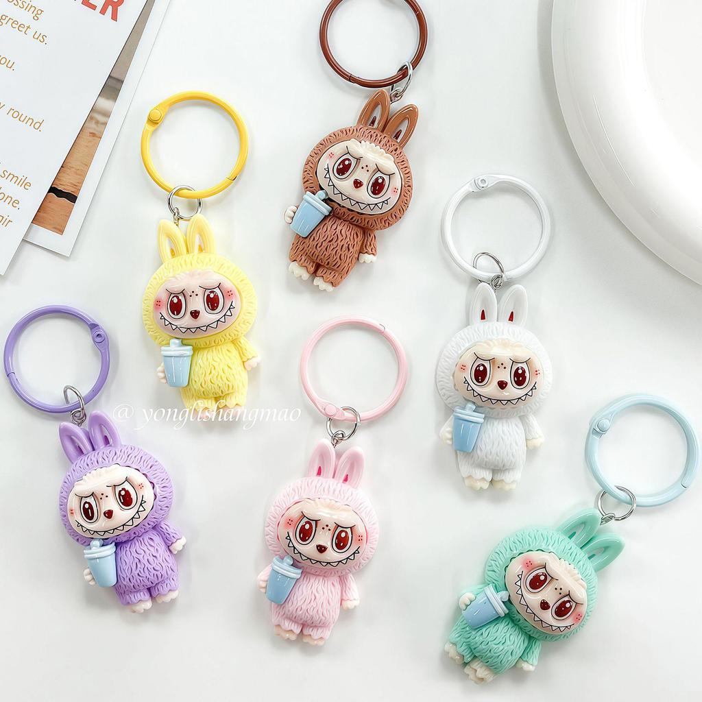 Large Cute Milk Tea Labubu Keychain Pendant for Girls' Backpacks and Bags - Perfect Bestie Gift