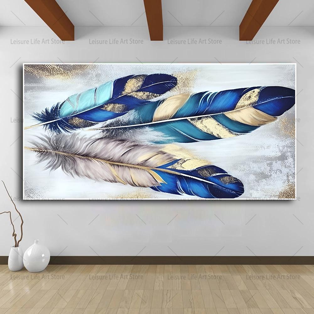 Abstrakcyjne kolorowe pióra płótno malarstwo ścienne sztuka nowoczesne złote pióra dzieła sztuki plakaty i wydruki do salonu wystrój ściany